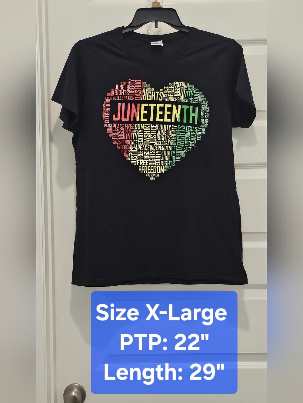 NWOT Juneteenth Heart Word Cloud Graphic T-Shirt XL Black